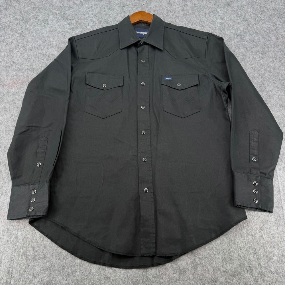 Wrangler Mens Black Western Snap Shirt Long Sleeve Cotton Twill Large 112324431